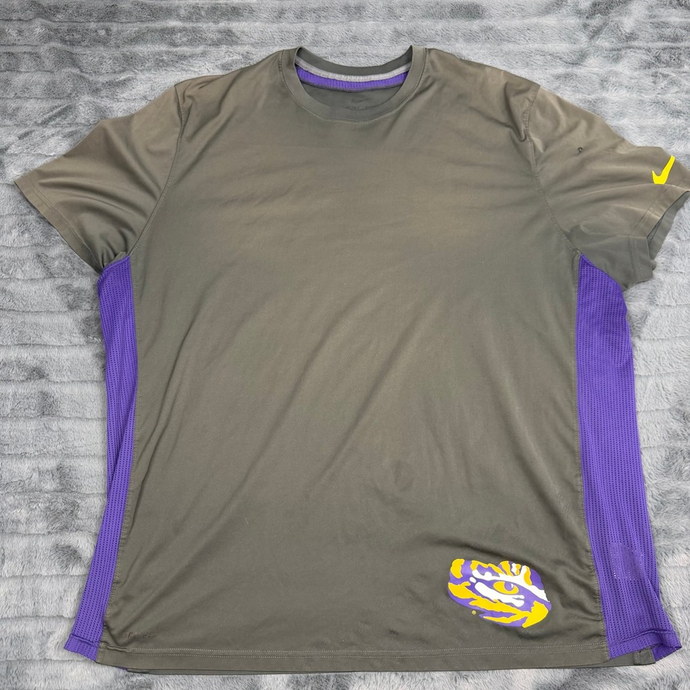 Nike LSU Tigers Dri-FIT Gray Purple Mesh Side Panel Athletic T-Shirt Mens XL